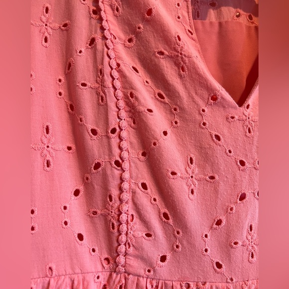 KNOX ROSE Flutter Short Sleeve, Eyelet Lace Dress, Completely Lined w Pink - Picture 3 of 9